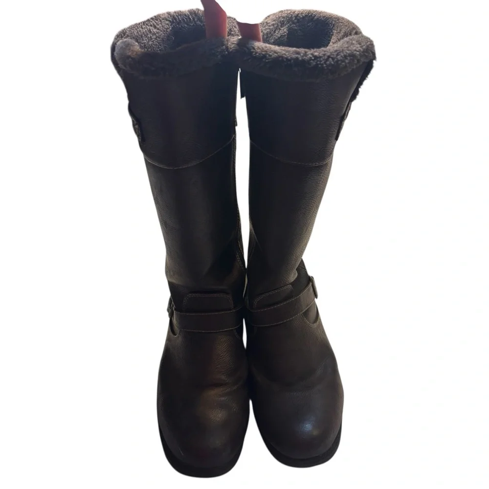 Totes Winter Boots Size 9 Scarlet Brown Faux Fur Lining Calf Height Side Zip